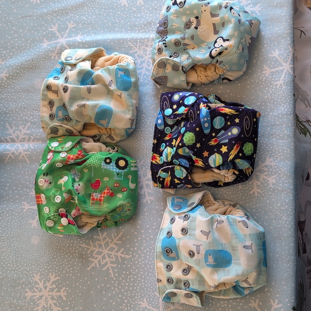 5 Blueberry Simplex Organic Newborn Cloth Diapers Boys
